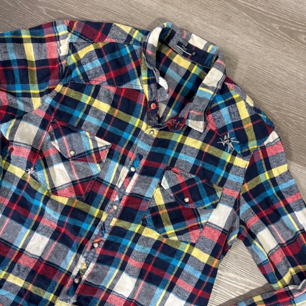 Silver Jeans Co Flannel Shirt Mens XXL Multicolor Plaid Western Snap M35SH4167